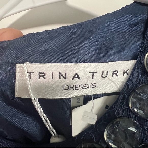 Trina Turk Dresses TD13R047 Navy Jeweled Neckline Lace Overlay, New with Tags - Picture 5 of 7